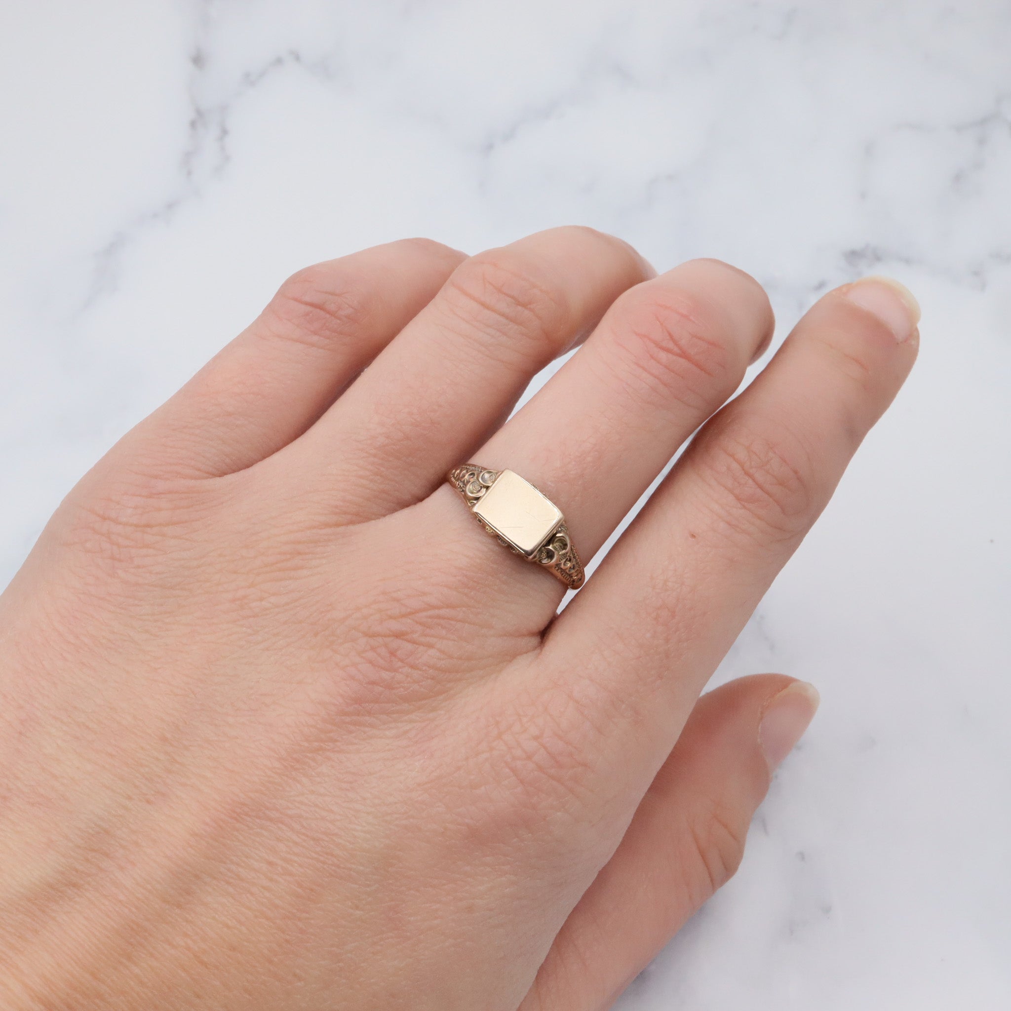 Antique Victorian 14k gold block signet ring, sz 9